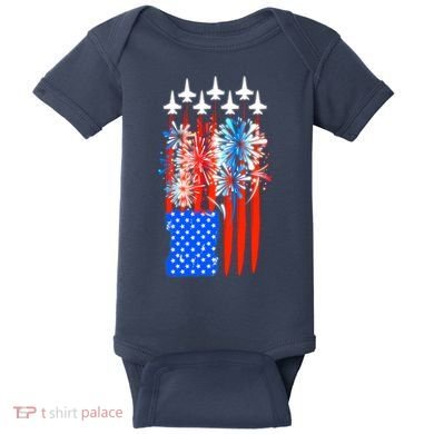 American Usa Flag Fireworks Fighter Jets Baby Bodysuit