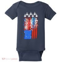American Usa Flag Fireworks Fighter Jets Baby Bodysuit thumb 0
