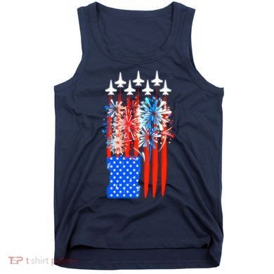 American Usa Flag Fireworks Fighter Jets Tank Top