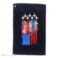 American Usa Flag Fireworks Fighter Jets Golf Towel thumb 0