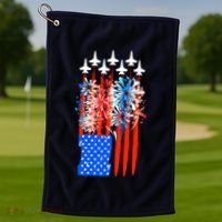 American Usa Flag Fireworks Fighter Jets Golf Towel thumb 1