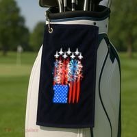 American Usa Flag Fireworks Fighter Jets Golf Towel thumb 2
