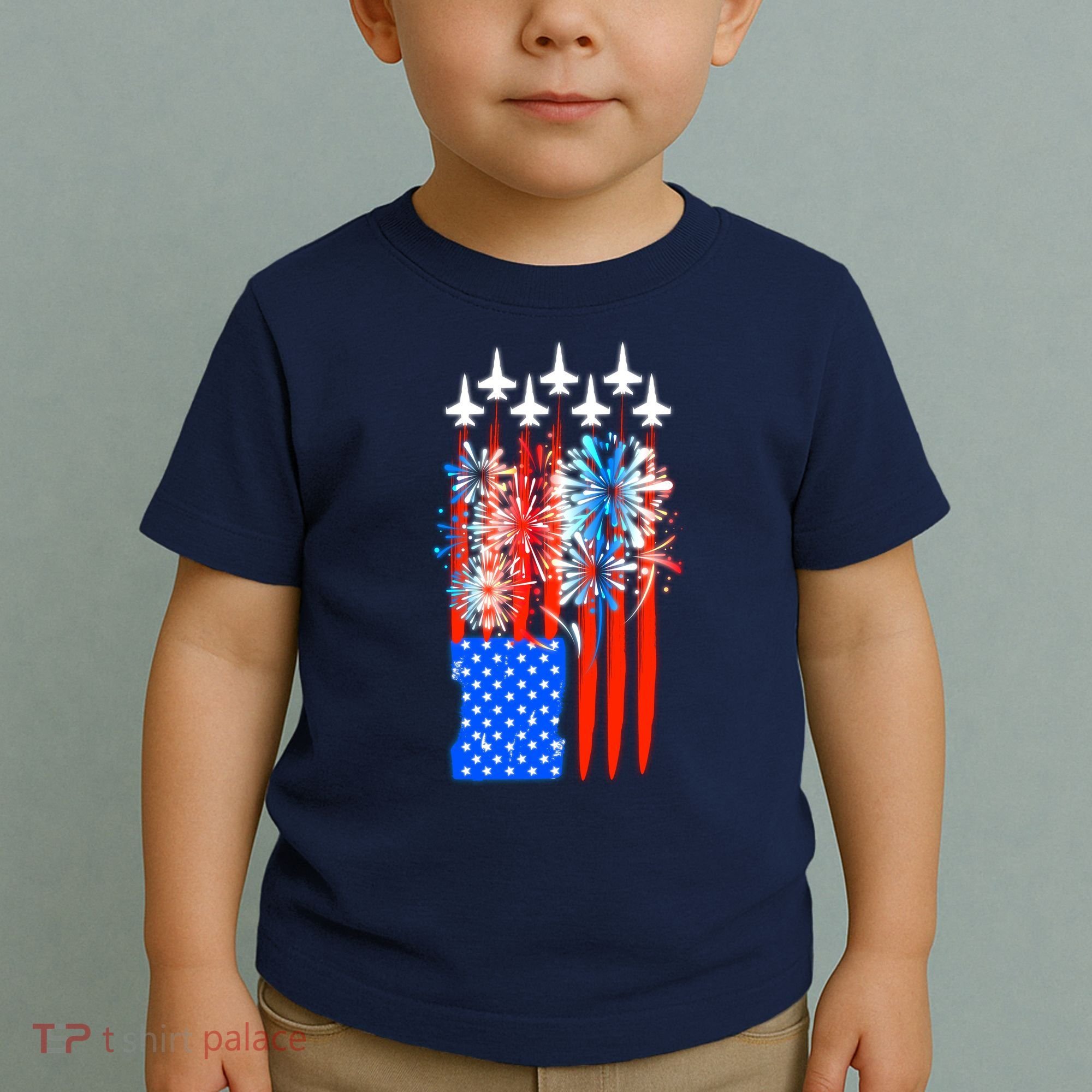 American Usa Flag Fireworks Fighter Jets Toddler T-Shirt