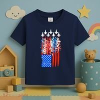 American Usa Flag Fireworks Fighter Jets Toddler T-Shirt thumb 3