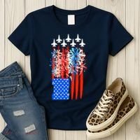 American Usa Flag Fireworks Fighter Jets Women's T-Shirt thumb 3