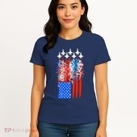 American Usa Flag Fireworks Fighter Jets Women's T-Shirt thumb 4