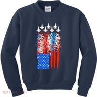 American Usa Flag Fireworks Fighter Jets Kids Sweatshirt thumb 0