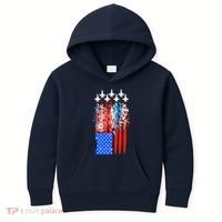 American Usa Flag Fireworks Fighter Jets Kids Hoodie thumb 0
