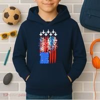 American Usa Flag Fireworks Fighter Jets Kids Hoodie thumb 2