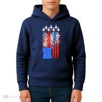 American Usa Flag Fireworks Fighter Jets Kids Hoodie thumb 4
