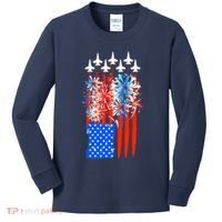 American Usa Flag Fireworks Fighter Jets Kids Long Sleeve Shirt thumb 0