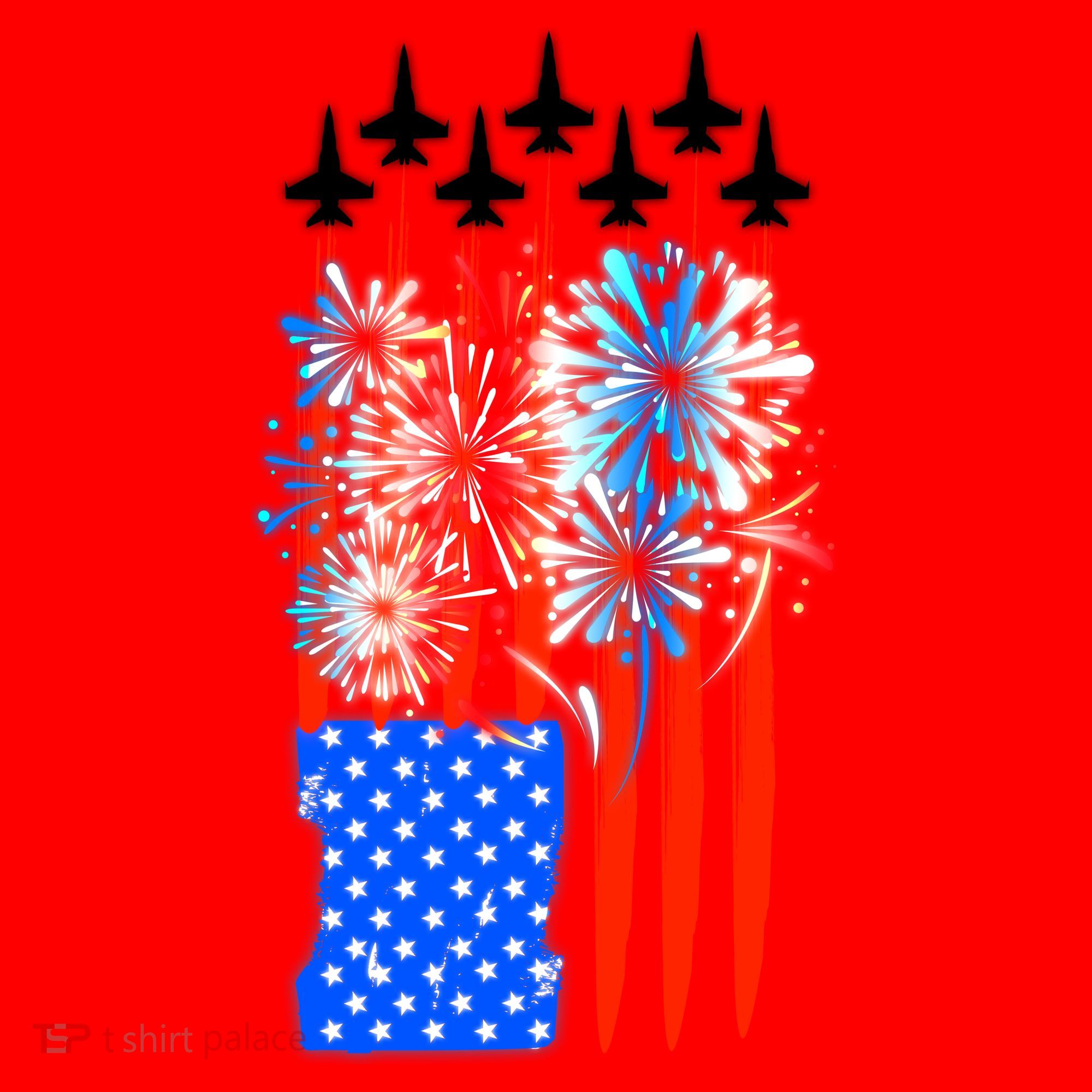 American Usa Flag Fireworks Fighter Jets Santa Hat