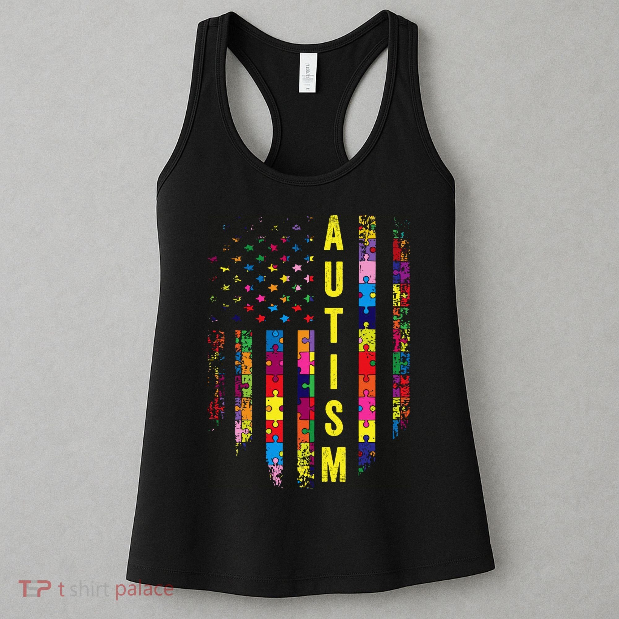 Autism USA Flag Autistic Awareness Pride Month Women's Tank Top