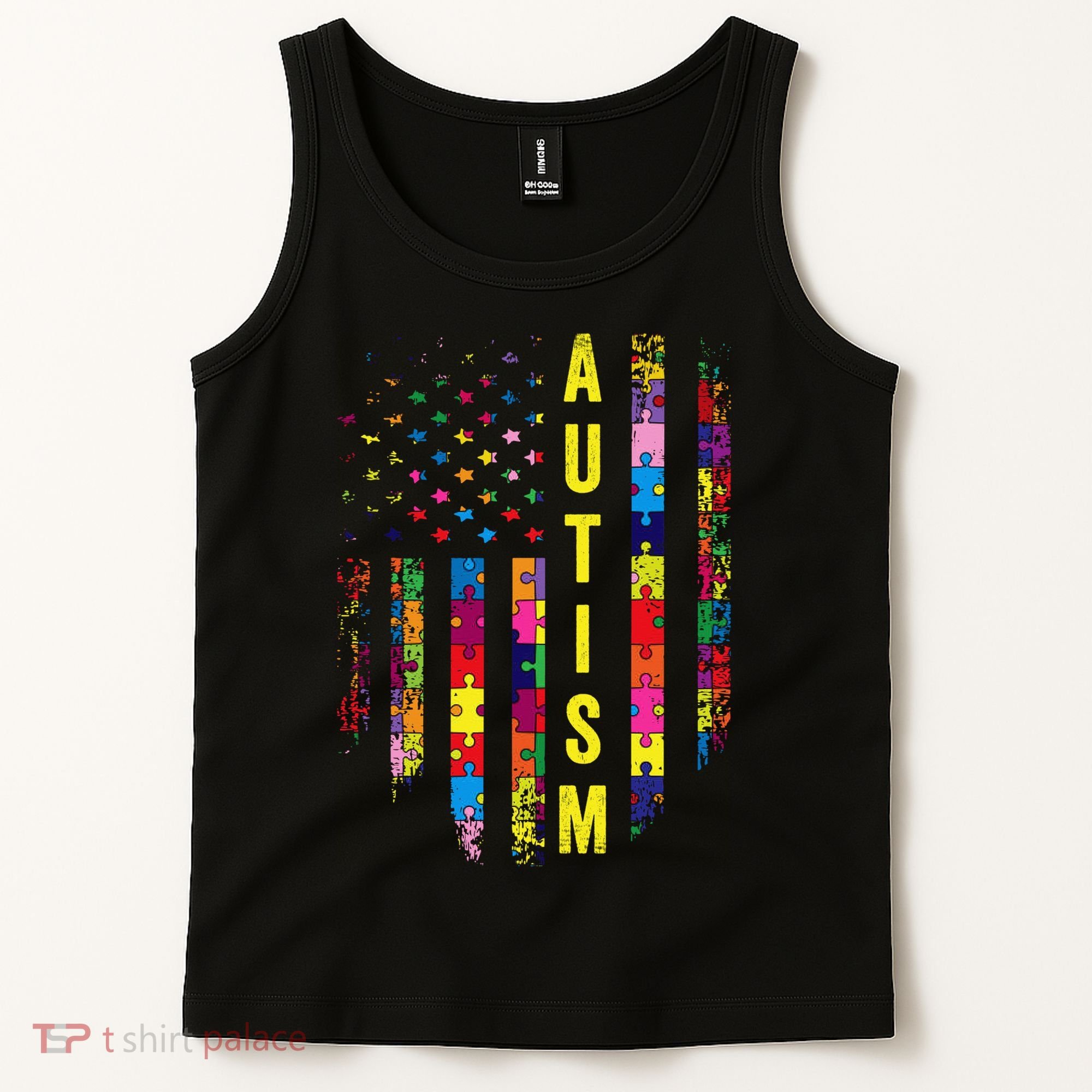 Autism USA Flag Autistic Awareness Pride Month Tank Top
