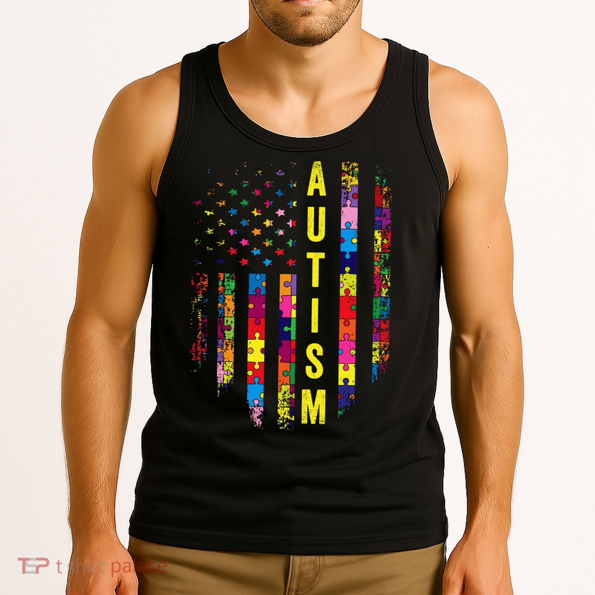 Autism USA Flag Autistic Awareness Pride Month Tank Top