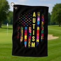 Autism USA Flag Autistic Awareness Pride Month Golf Towel thumb 1