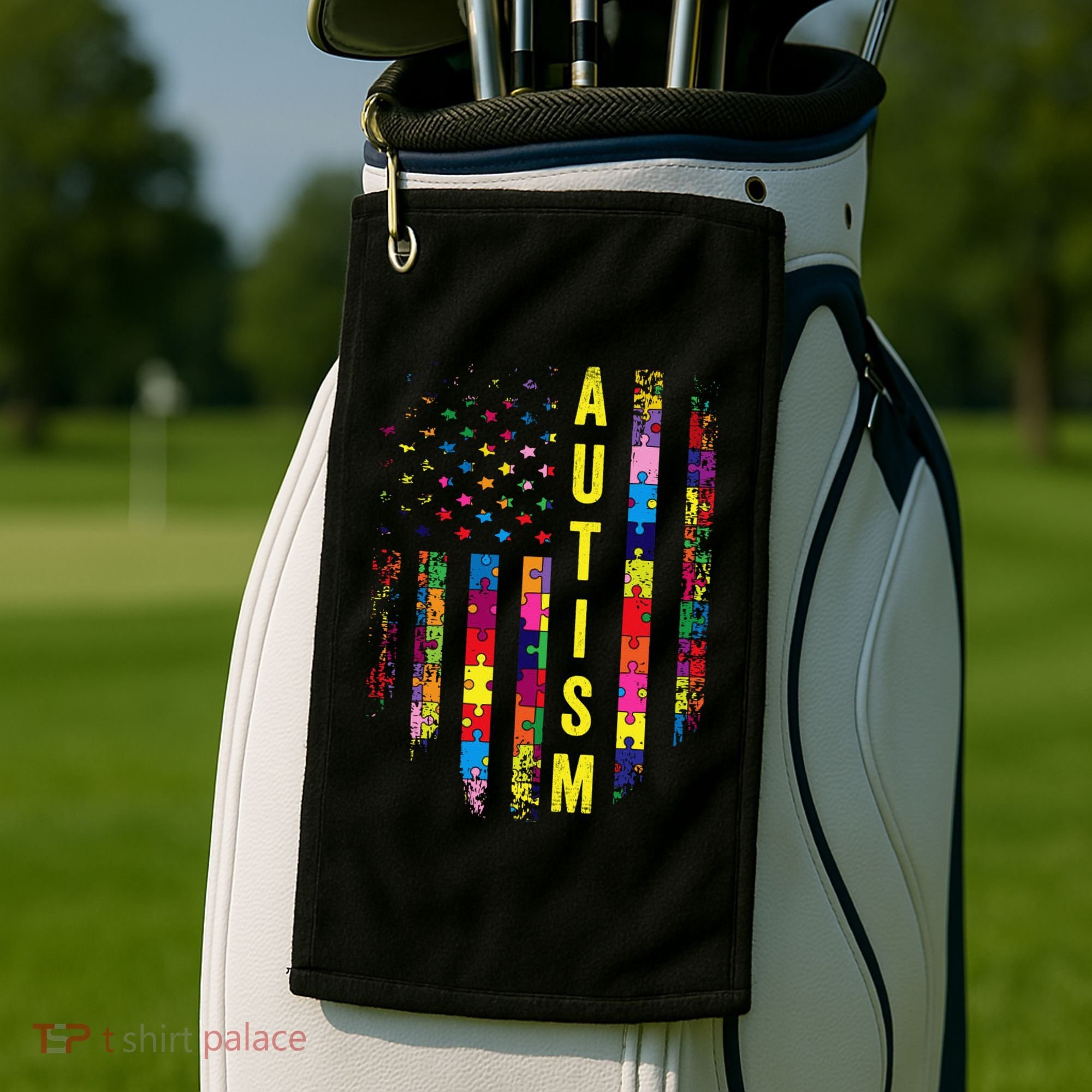 Autism USA Flag Autistic Awareness Pride Month Golf Towel