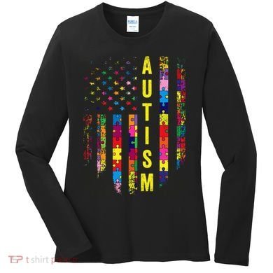 Autism USA Flag Autistic Awareness Pride Month Women's Long Sleeve Shirt