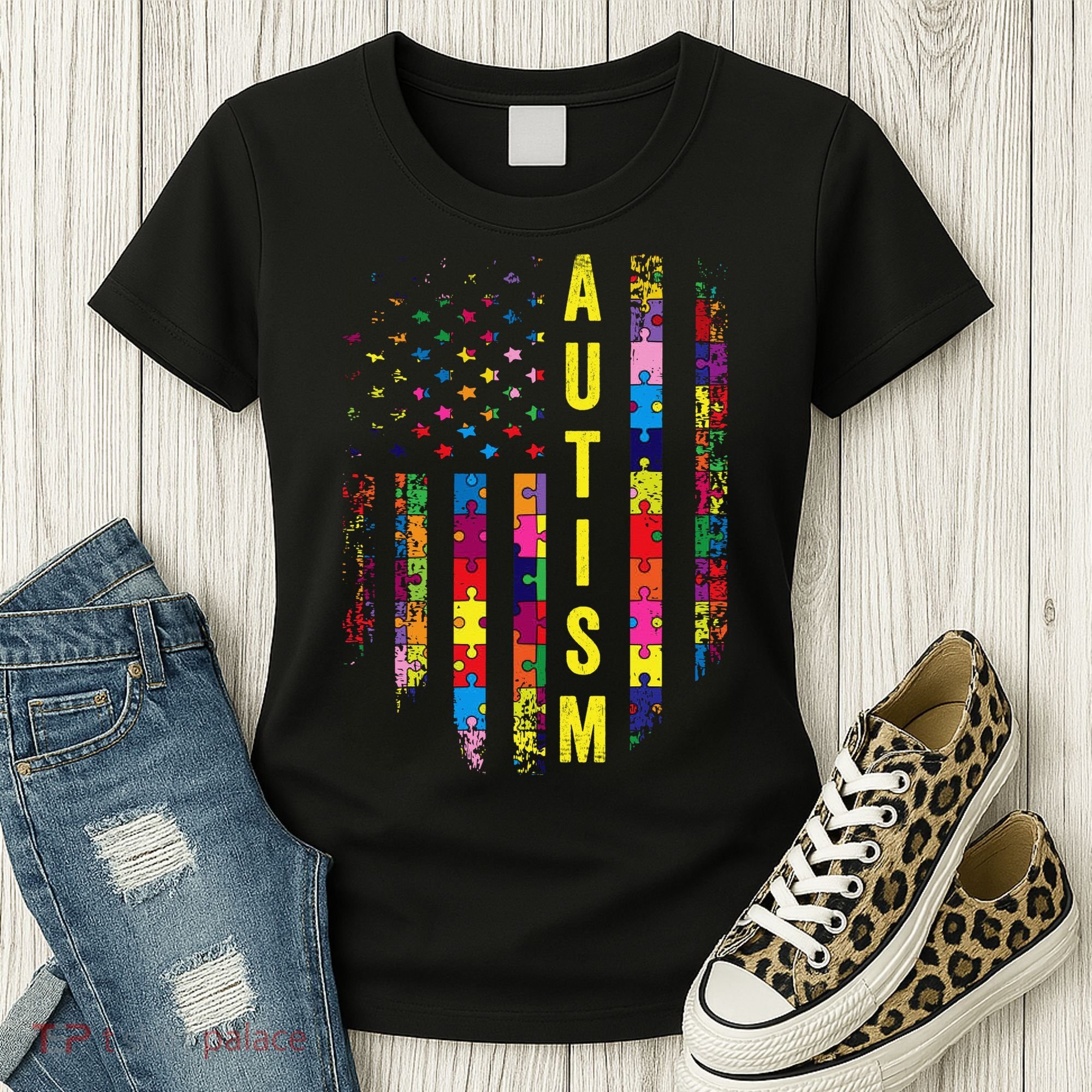 Autism USA Flag Autistic Awareness Pride Month Women's T-Shirt
