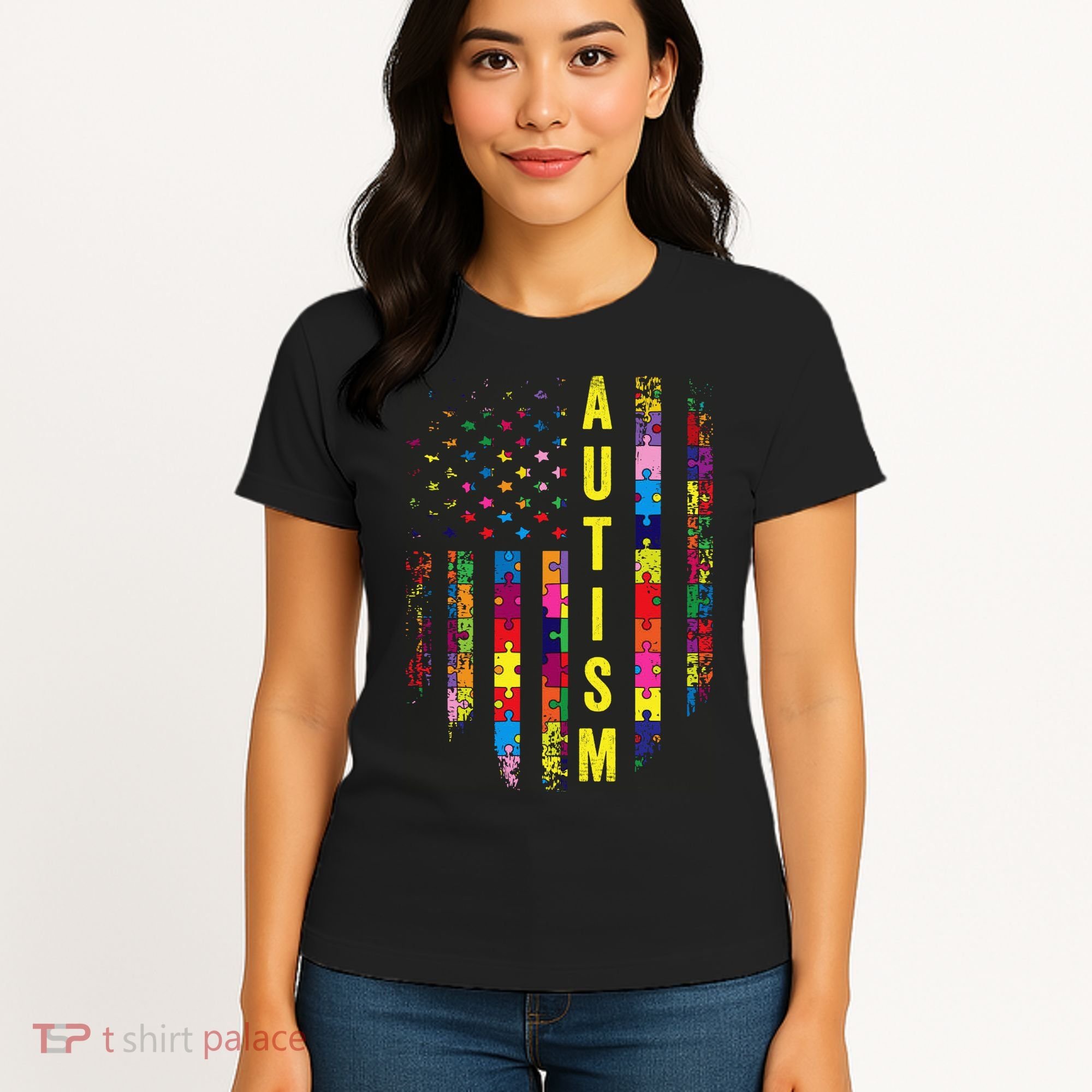 Autism USA Flag Autistic Awareness Pride Month Women's T-Shirt