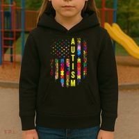 Autism USA Flag Autistic Awareness Pride Month Kids Hoodie thumb 3