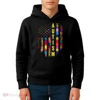 Autism USA Flag Autistic Awareness Pride Month Kids Hoodie thumb 4