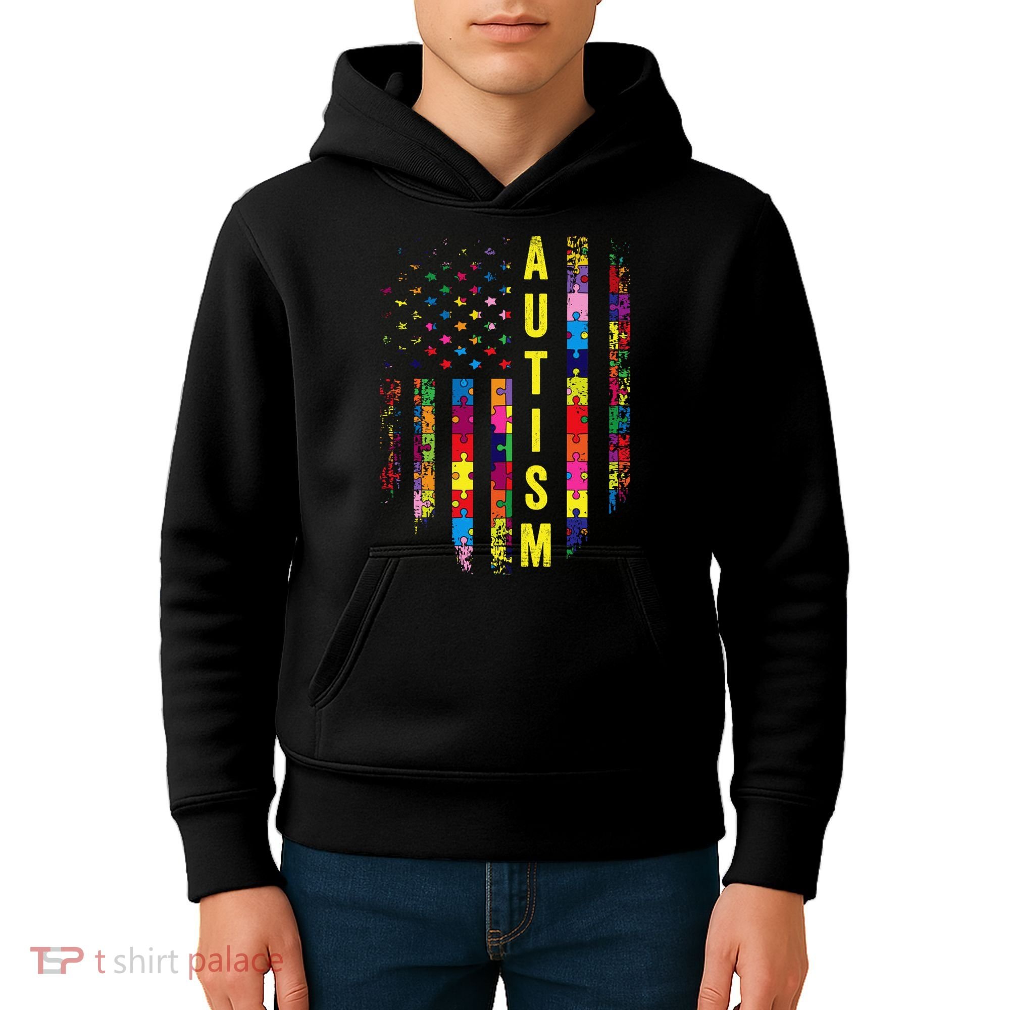 Autism USA Flag Autistic Awareness Pride Month Kids Hoodie
