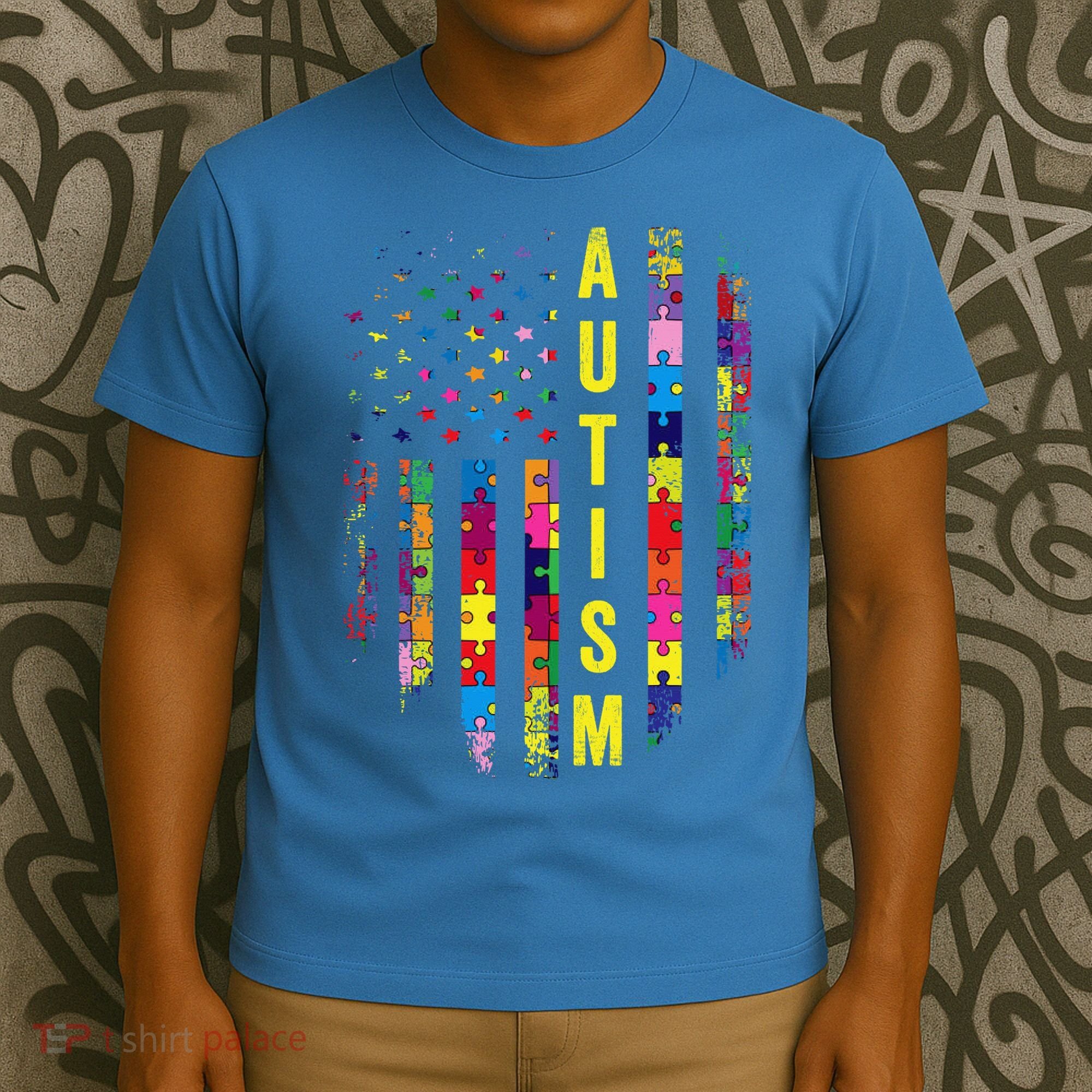 Autism USA Flag Autistic Awareness Pride Month T-Shirt