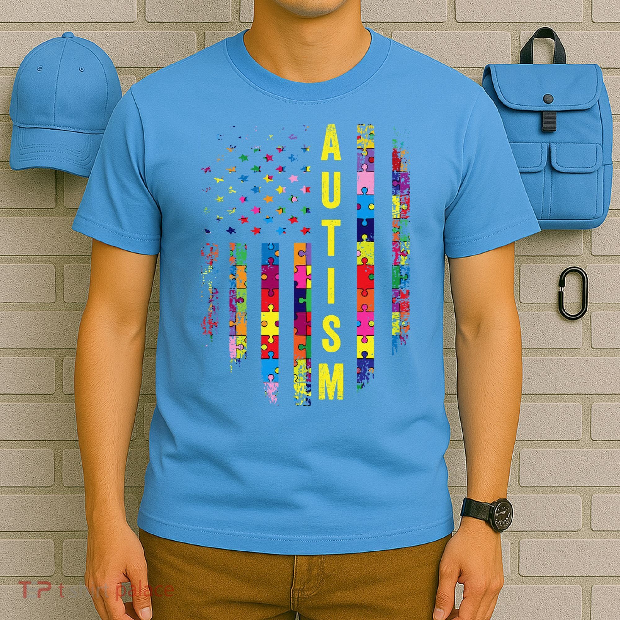 Autism USA Flag Autistic Awareness Pride Month T-Shirt