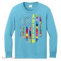 Autism USA Flag Autistic Awareness Pride Month Kids Long Sleeve Shirt thumb 0