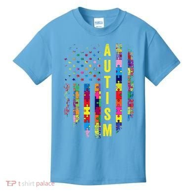 Autism USA Flag Autistic Awareness Pride Month Kids T-Shirt