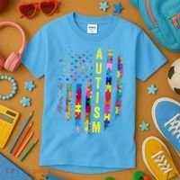 Autism USA Flag Autistic Awareness Pride Month Kids T-Shirt thumb 3
