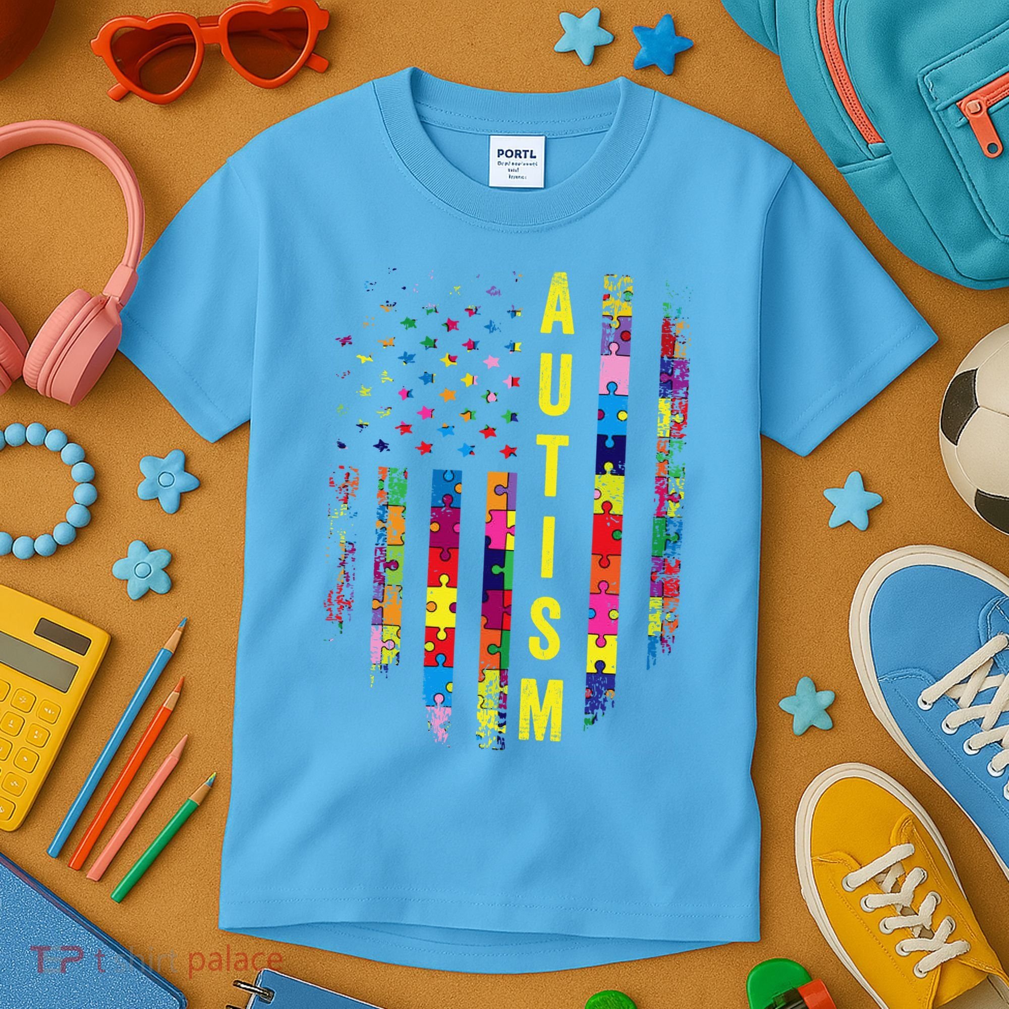 Autism USA Flag Autistic Awareness Pride Month Kids T-Shirt