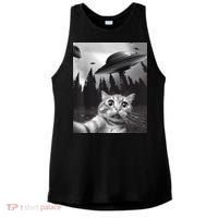 Alien UFO Funny Cat Selfie Ladies PosiCharge Tri-Blend Wicking Tank thumb 0