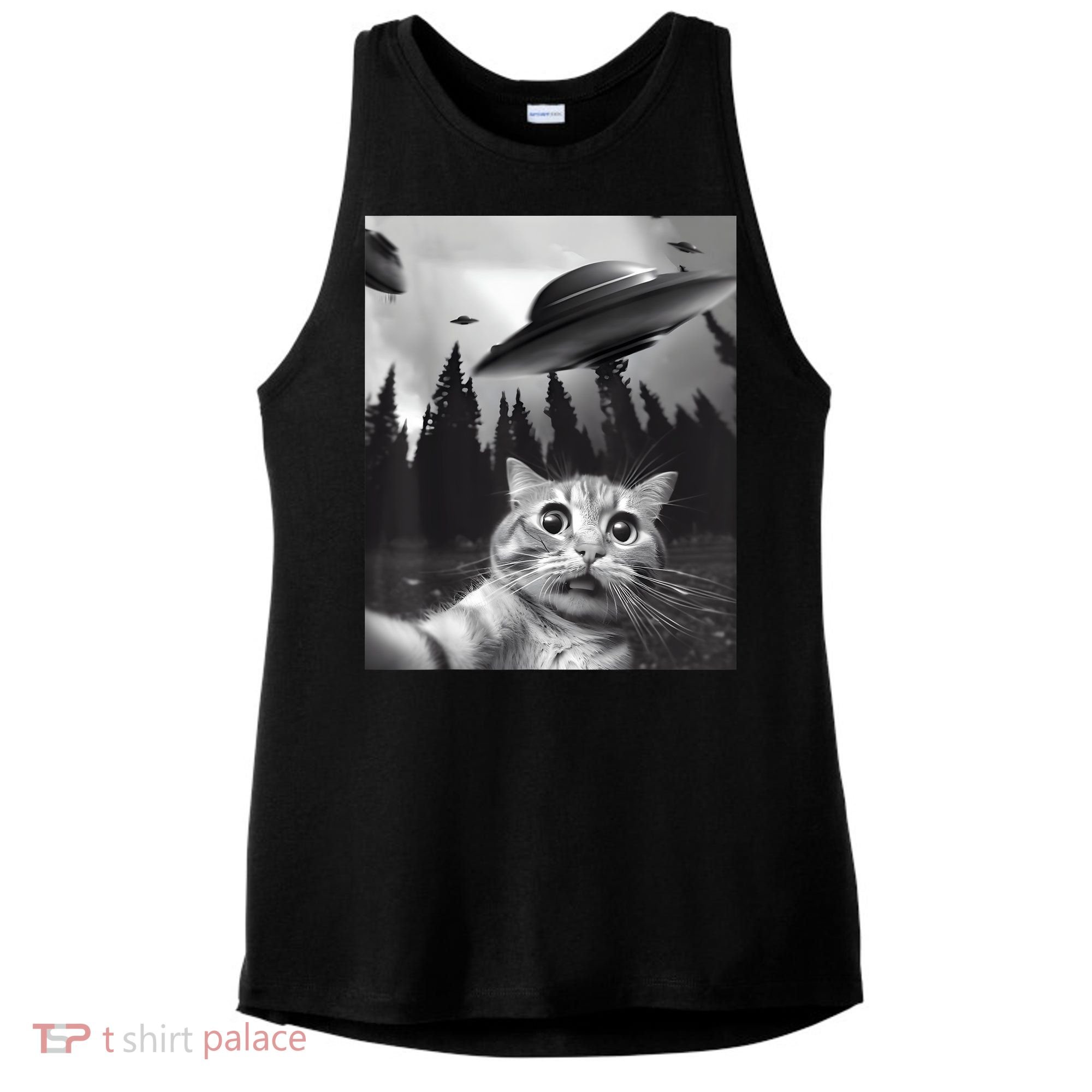 Alien UFO Funny Cat Selfie Ladies PosiCharge Tri-Blend Wicking Tank