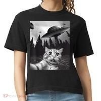 Alien UFO Funny Cat Selfie Comfort Colors Boxy T-Shirt thumb 0