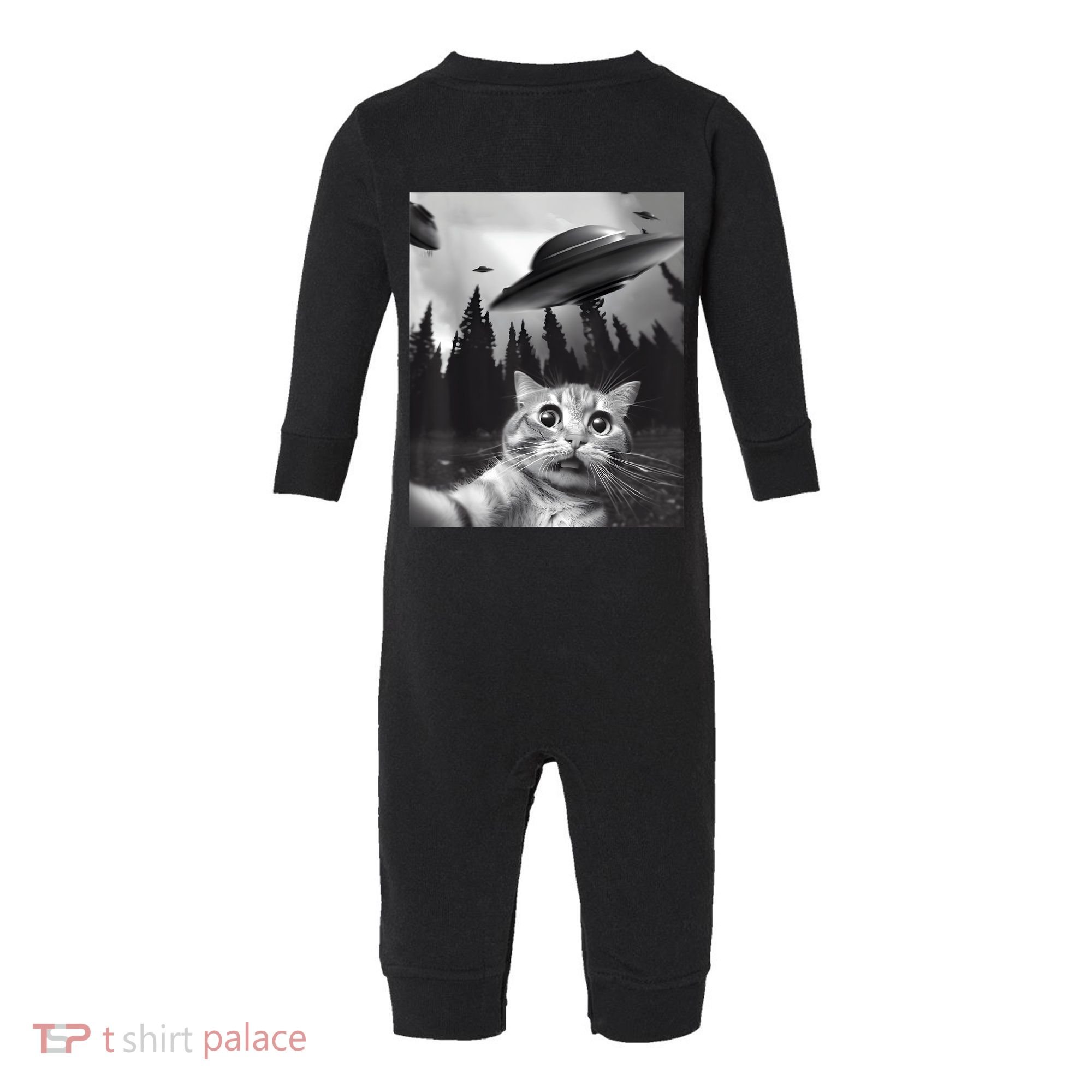 Alien UFO Funny Cat Selfie Infant Fleece One Piece