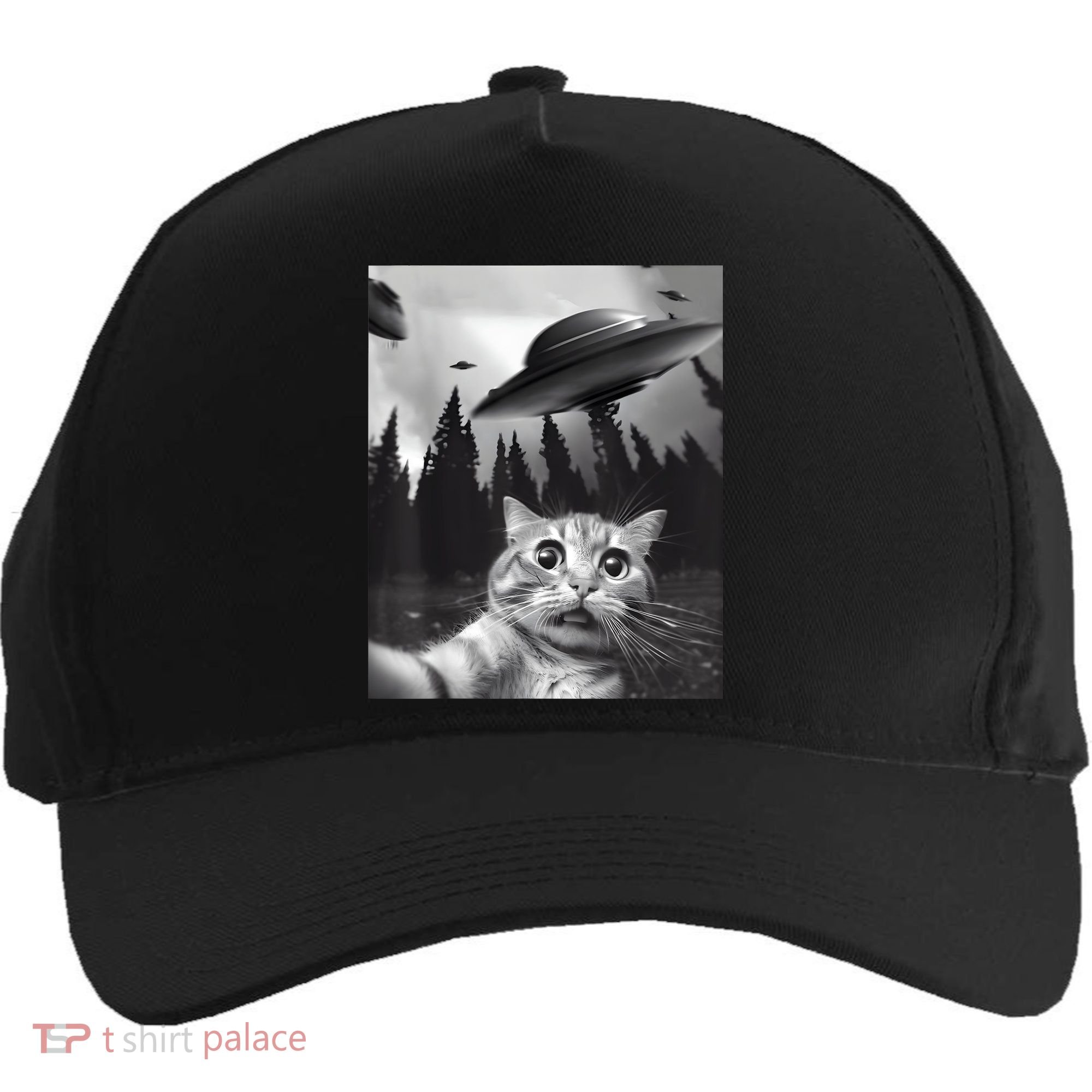 Alien UFO Funny Cat Selfie Five-Panel Snapback Cap