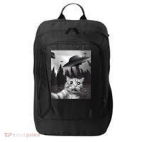 Alien UFO Funny Cat Selfie City Backpack thumb 0