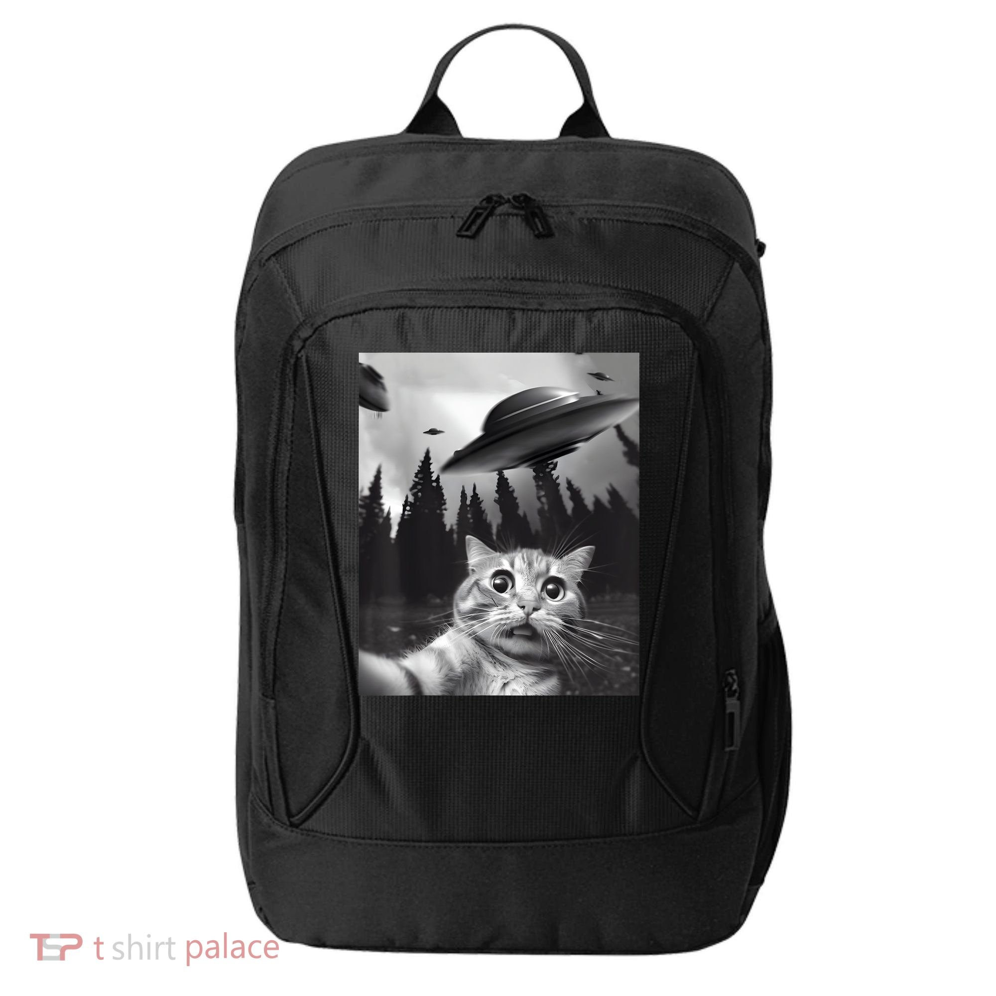 Alien UFO Funny Cat Selfie City Backpack