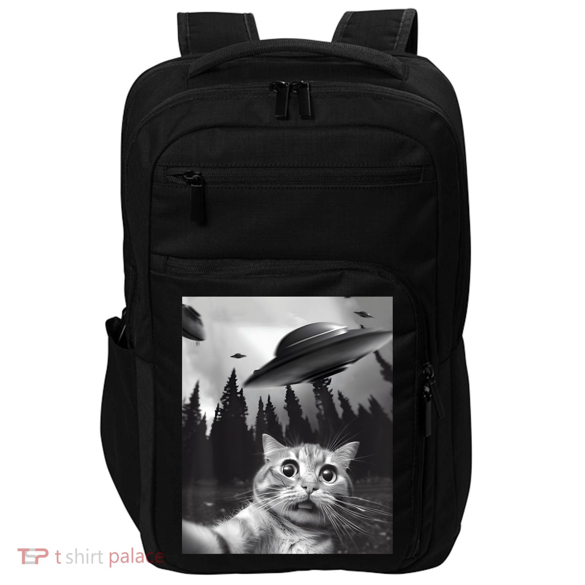 Alien UFO Funny Cat Selfie Impact Tech Backpack