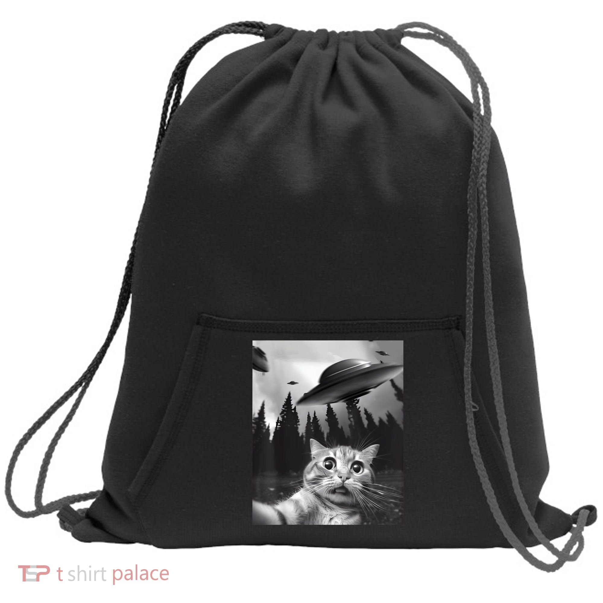 Alien UFO Funny Cat Selfie Sweatshirt Cinch Pack Bag