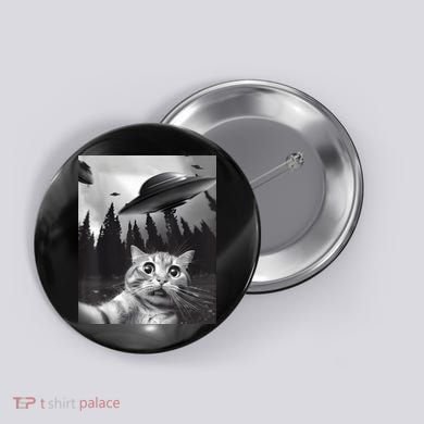 Alien UFO Funny Cat Selfie Button