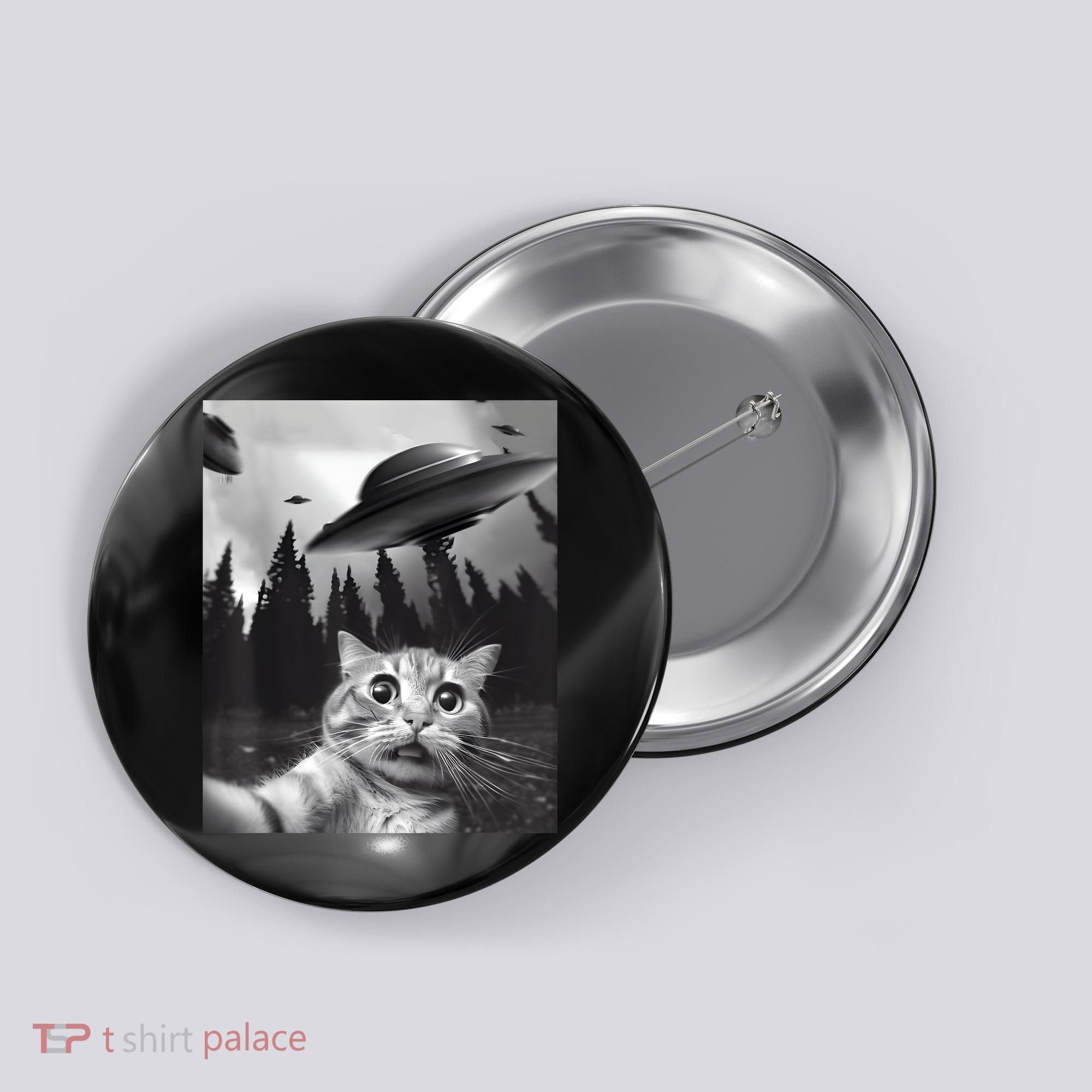 Alien UFO Funny Cat Selfie Button