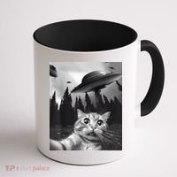 Alien UFO Funny Cat Selfie Coffee Mug thumb 1