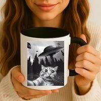 Alien UFO Funny Cat Selfie Coffee Mug thumb 3