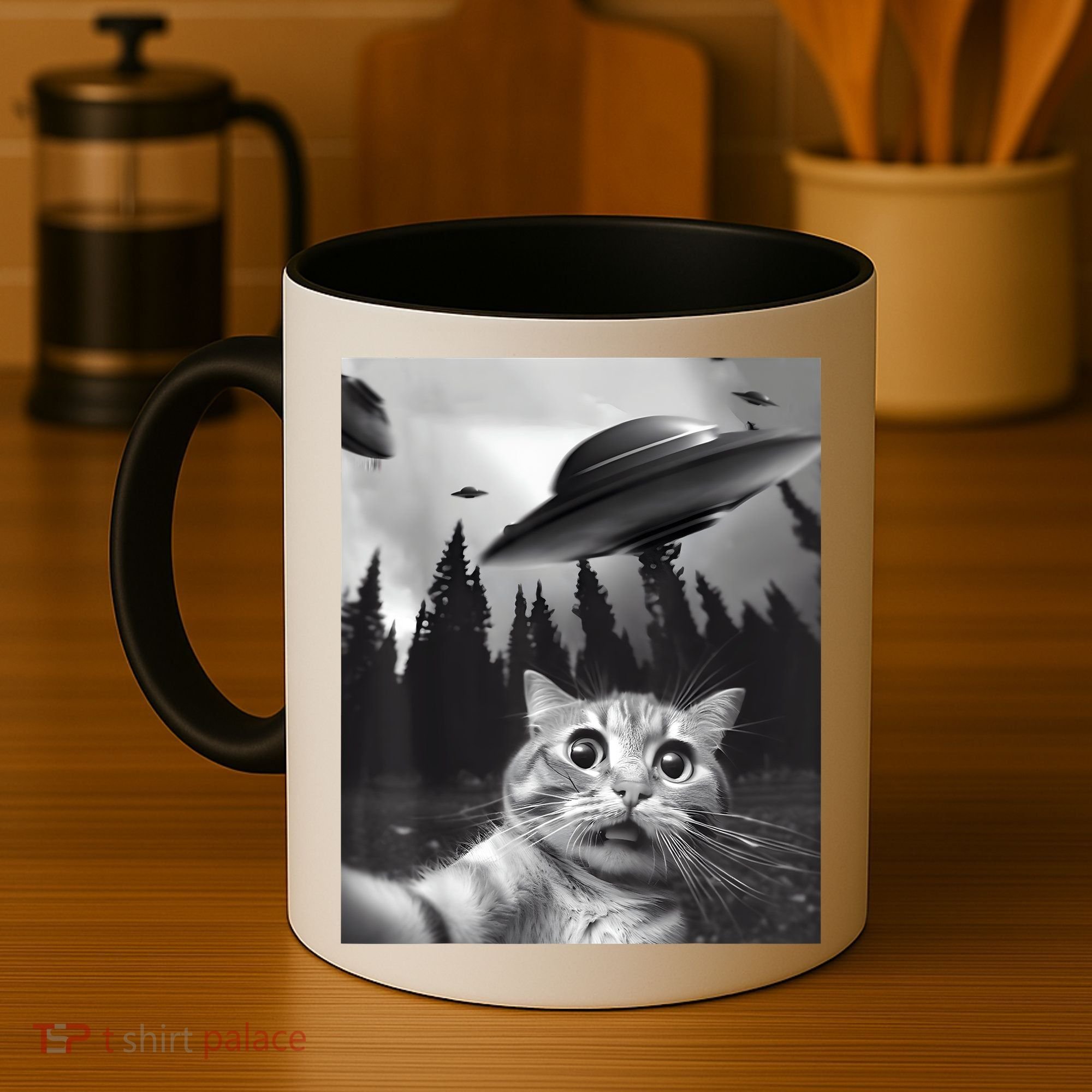 Alien UFO Funny Cat Selfie Coffee Mug