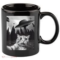 Alien UFO Funny Cat Selfie 11oz C Handle Ceramic Mug thumb 0