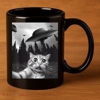 Alien UFO Funny Cat Selfie 11oz C Handle Ceramic Mug thumb 3