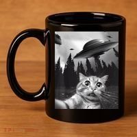 Alien UFO Funny Cat Selfie 11oz C Handle Ceramic Mug thumb 4